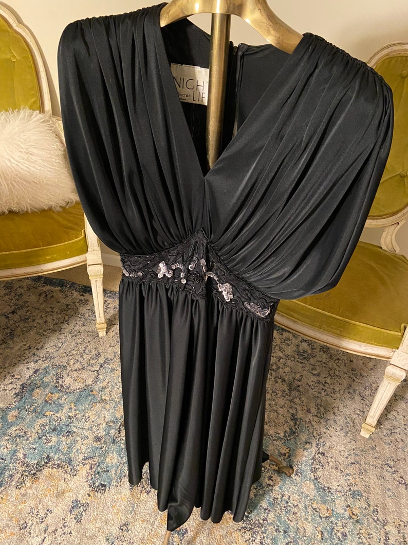 1970s Vintage Black Dress By Designer Rothschild Night Life San Francisco Vintage Size 10 With Beading & Sequins Detail image 4