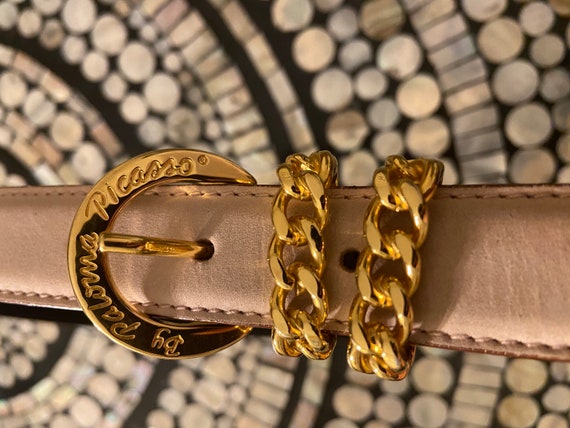 Vintage 90s to 80s Paloma Picasso Cream Suede Leather Belt With
