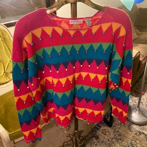 80s Vintage Multi Colored Beaded Sweater by Express Tricot image 2