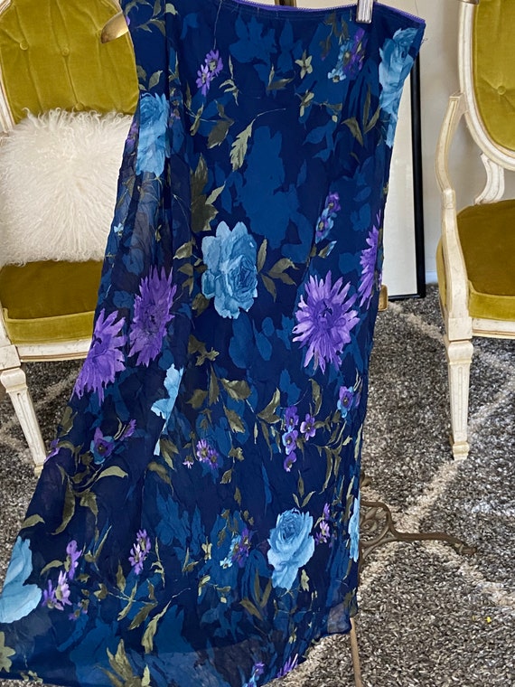90s Vintage Blue Floral Print Midi Skirt By Ady Gluck-Frankel For Necessary Objects Vintage Size Large Modern Size Medium