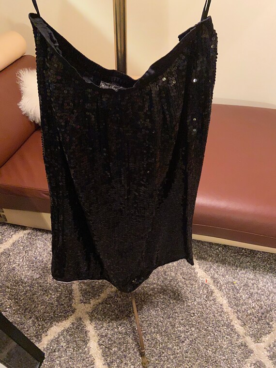 80’s Vintage Black Silk Sequined & Beaded Skirt b… - image 5