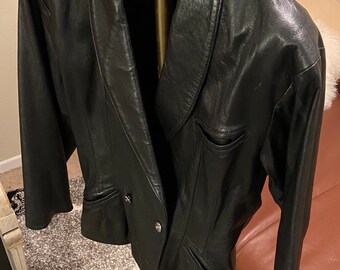 Jaren '80 Vintage Leren Blazer van Sketch maat klein