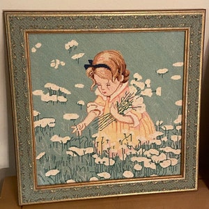 vendange, tapisserie, jeune fille, cueillette, fleurs