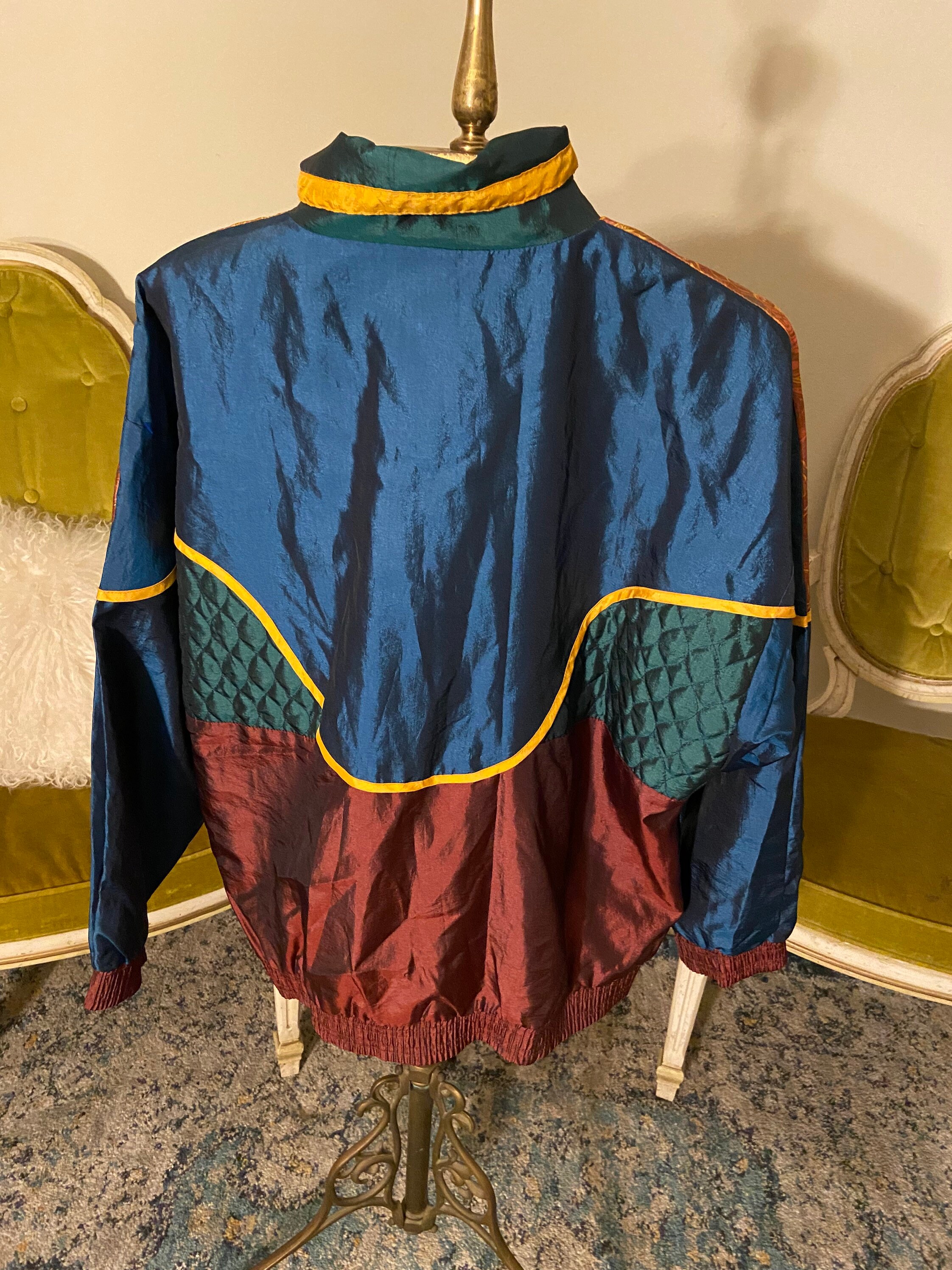 1980s/1990s Vintage Color Blocked, Quilted Patterned Casual 1980s/1990s Vintage Color Blocked, Quilted Patterned Casual