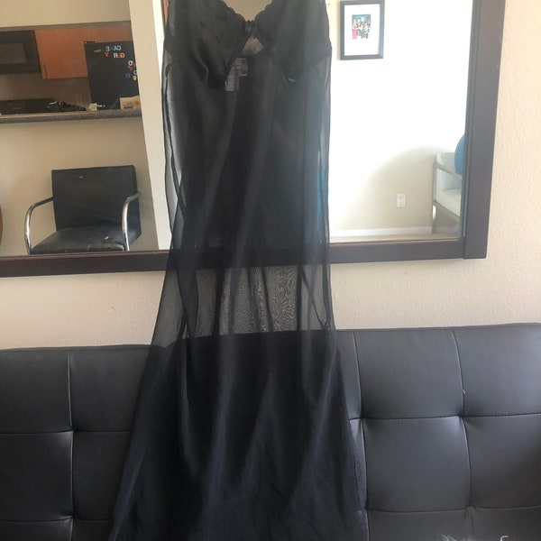 Black Sheer Vintage Slip Dress Size Large