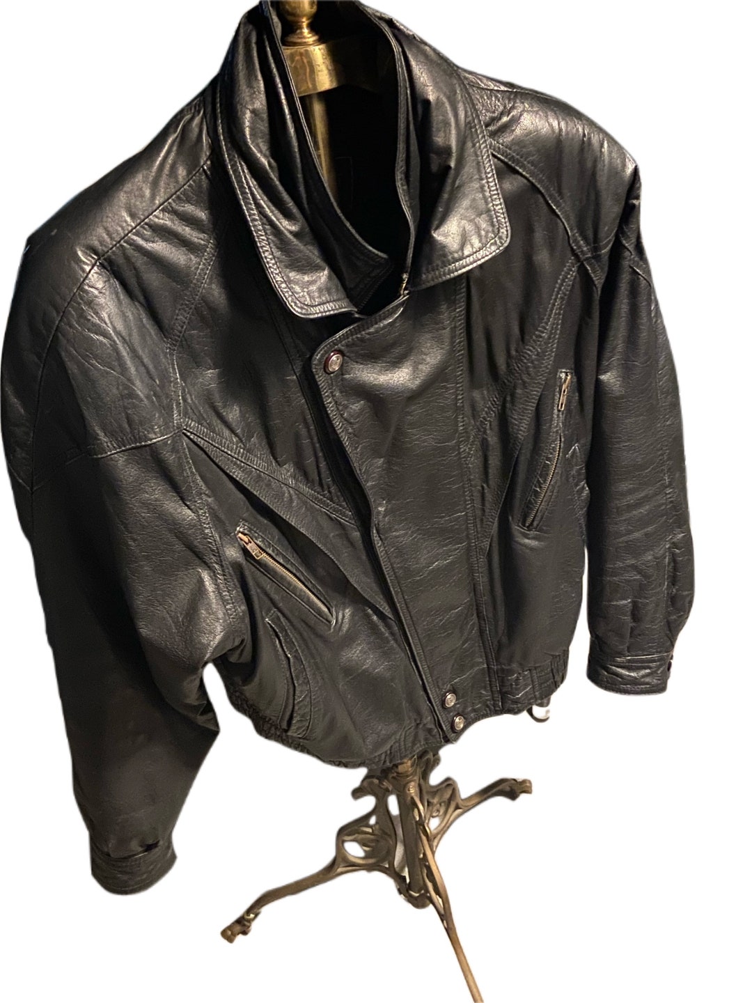 1980s Vintage Black Leather Jacket by Euro Mond of 1980s Vintage Black Leather Jacket by Euro Mond of