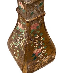 Vintage Glass Bottle Hand Painted Flowers