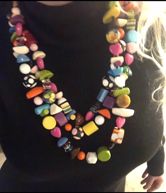 Multicolored Vintage 80s Beaded Necklace - image 1