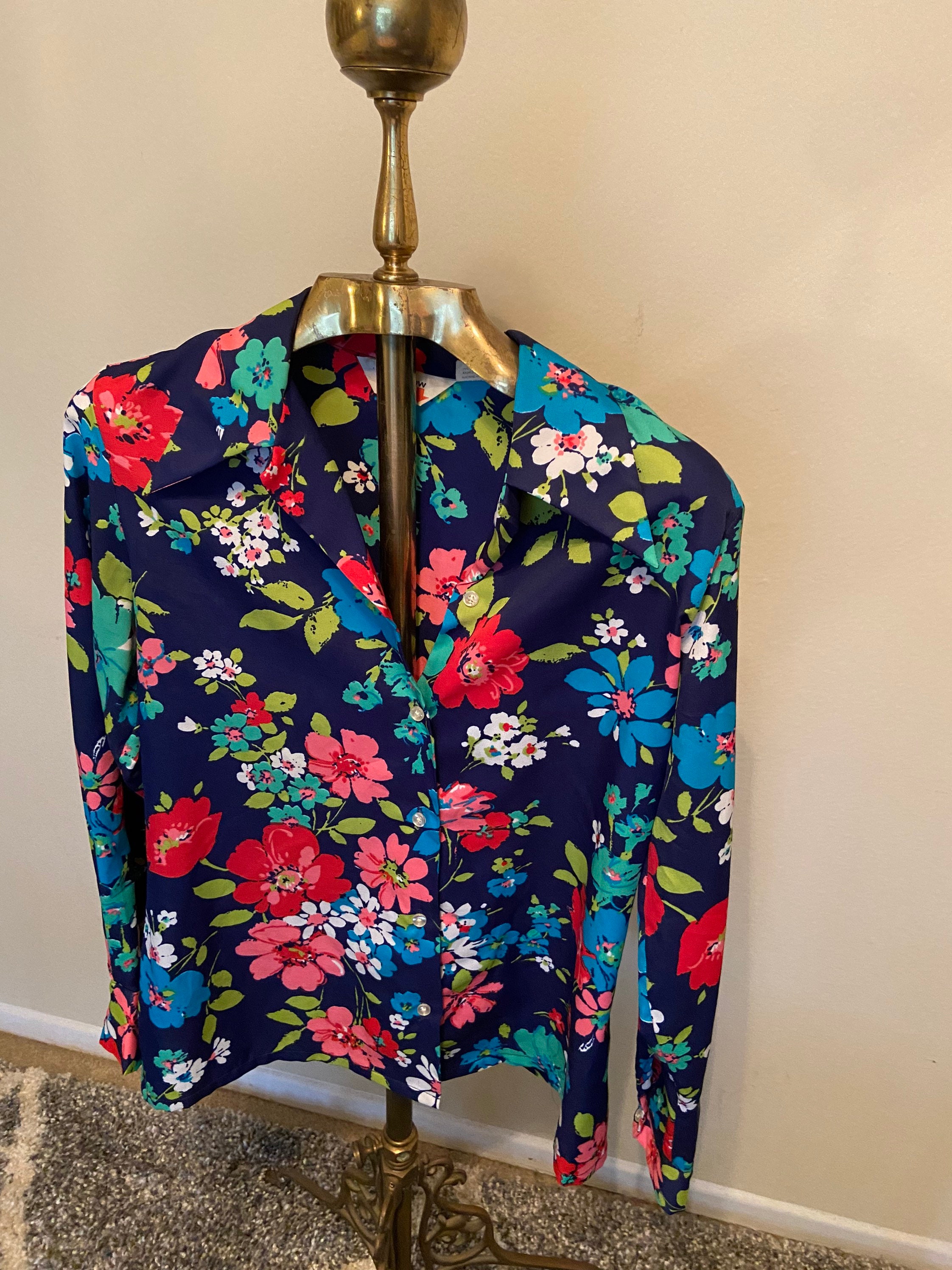 1970s Vintage Floral Print Butterfly Collar Long-sleeved