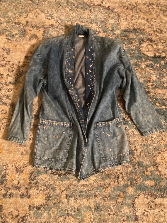 1980s Vintage Denim Jacket/Blazer With Silver Ton… - image 1