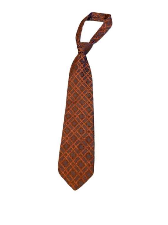 1960’s Orange & Blue Geometric Shapes Silk Necktie From Top Department Store Shillitos