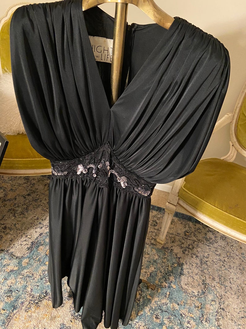 1970s Vintage Black Dress By Designer Rothschild Night Life San Francisco Vintage Size 10 With Beading & Sequins Detail image 1