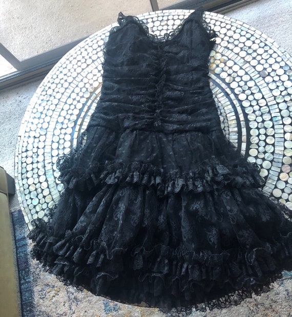 80s Vintage Jessica McClintock Black Lace Dress