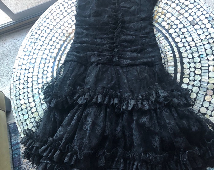 80’s Black Velvet Bedazzled Mini Dress by Jessica McClintock