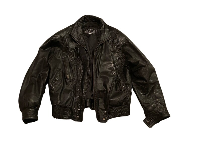 1980s Vintage Black Leather Jacket By Euro Mond Of California Size Medium To Large image 5