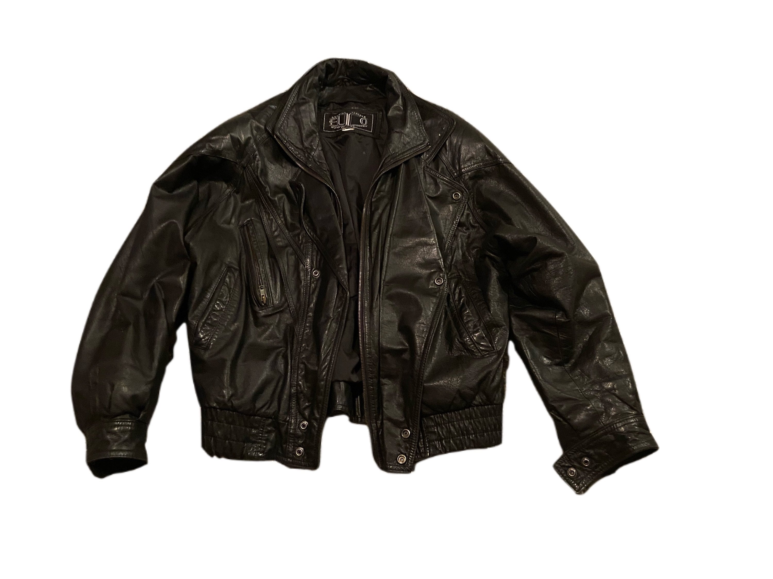 1980s Vintage Black Leather Jacket by Euro Mond of 1980s Vintage Black Leather Jacket by Euro Mond of