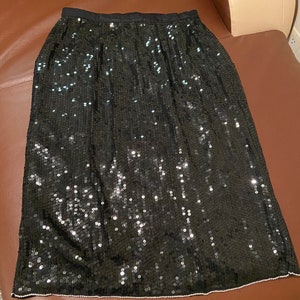 80’s Vintage Black Silk Sequined & Beaded Skirt by Royal Feelings Size 34 Waist