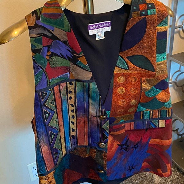 1980s Vintage MaryLou Ozbolt Storer Fiber Arts Vintage Multicolor Multipattern Vest Size Medium