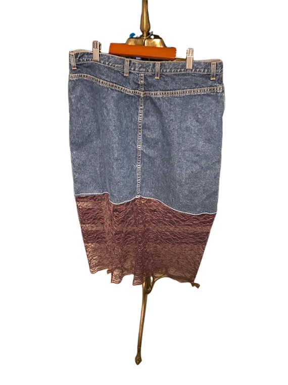 90s Vintage Eddie Bauer Denim Skirt With Burgundy… - image 4