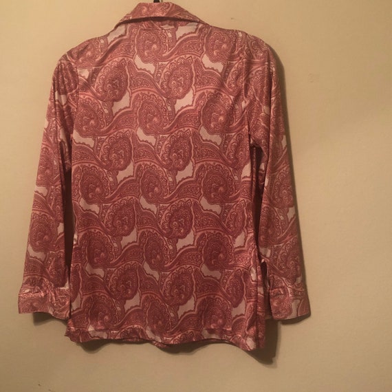 70s Vintage Red & Pink Paisley Shirt with Butterl… - image 6