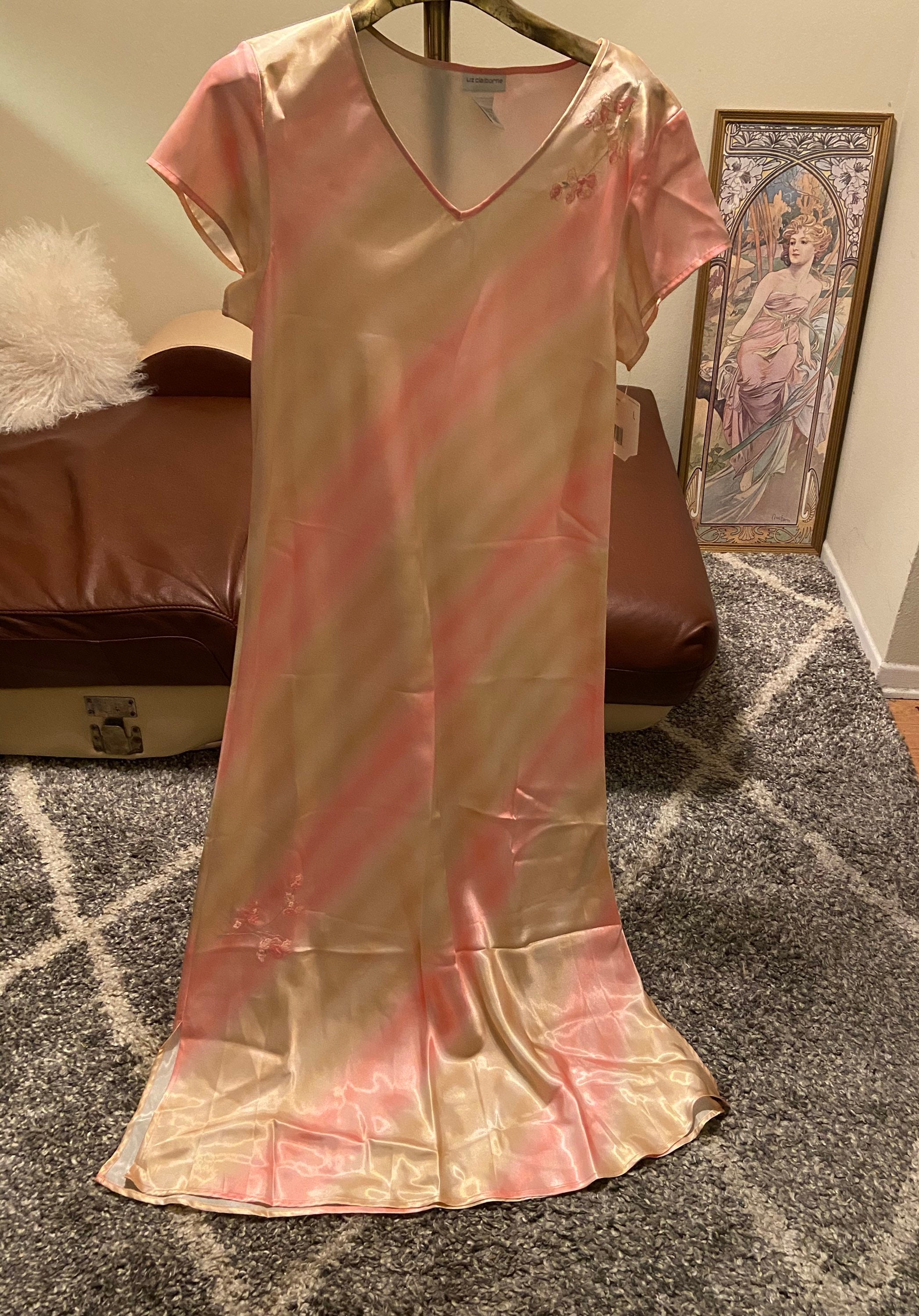 Long Silky Vintage Pink u0026 Cream Nightgown/dress With Floral - Etsy New  Zealand
