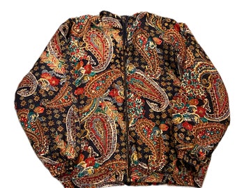 90s Vintage Silk Paisley Floral Zip Up Jacket