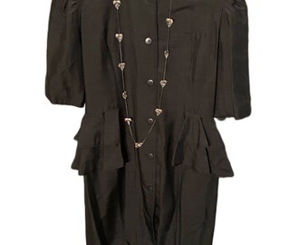 Sukienka Albert Nipon z czarnego jedwabiu z falbankami w stylu vintage z lat 80., rozmiar Petite, 8–6