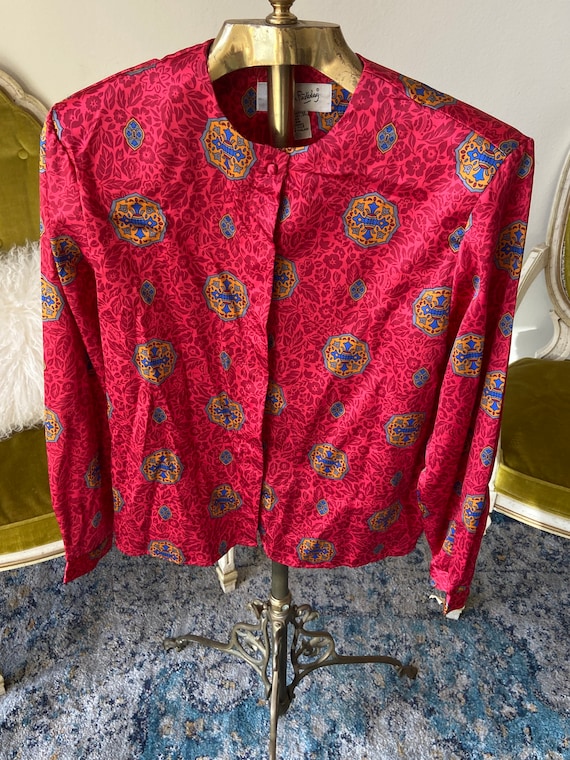 1980s Vintage Dead Stock Never Worn Red Button up Blouse by  display picture 3