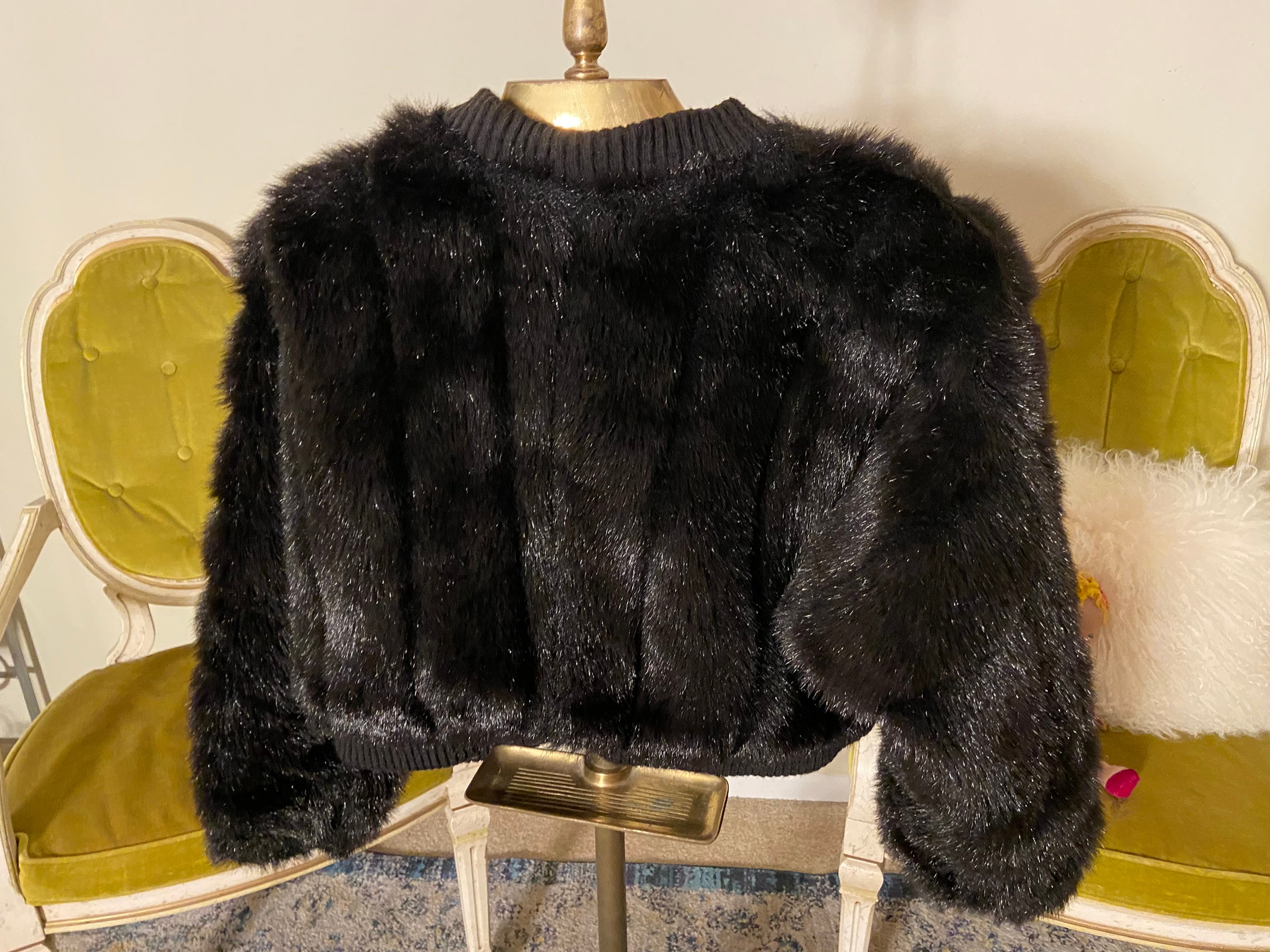 vintage 80-90s faux fur cropped jaket 80s Vintage Faux Fur Black 