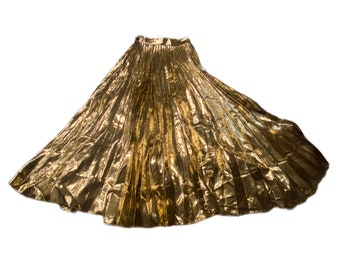 Jupe longue plissée vintage HALSTON lll Gold Lame des années 1980, taille de 24,50 pouces