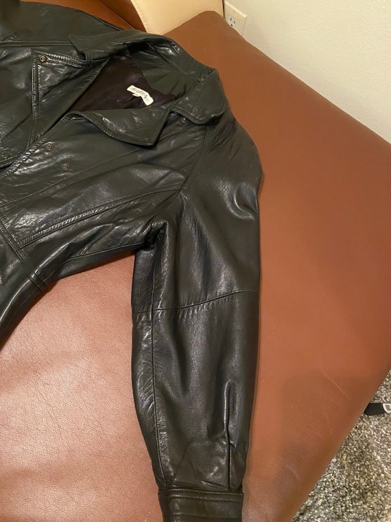 80s Vintage Black Leather Jacket By Ann Taylor Si… - image 9