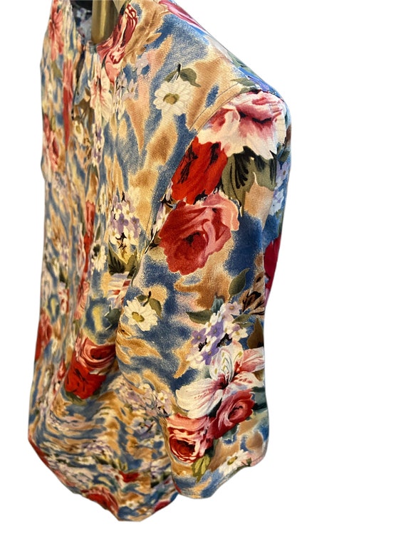 90s Vintage Floral Print Silk Blouse By Tess Size… - image 4