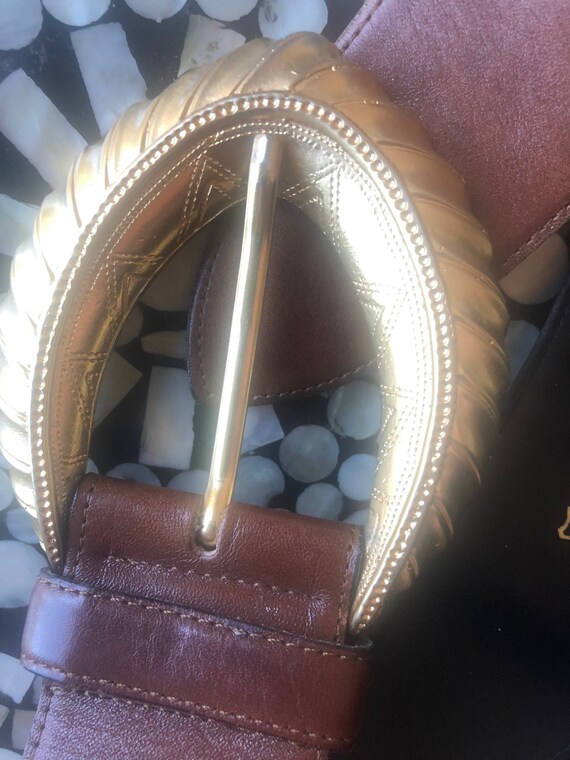 80s Vintage Brown Leather Belt by Avignon, Made in Spain  display picture 3