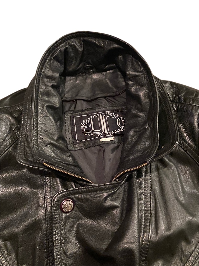 1980s Vintage Black Leather Jacket By Euro Mond Of California Size Medium To Large image 2