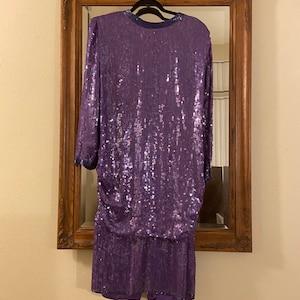 80s Vintage Judith Ann Creations Silk Sequins Beaded Purple Dress