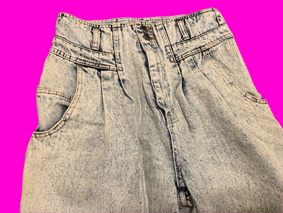 1980’s Vintage Rare High Waisted Acid Washed Jeans By Britannia Size Medium Excellent Condition