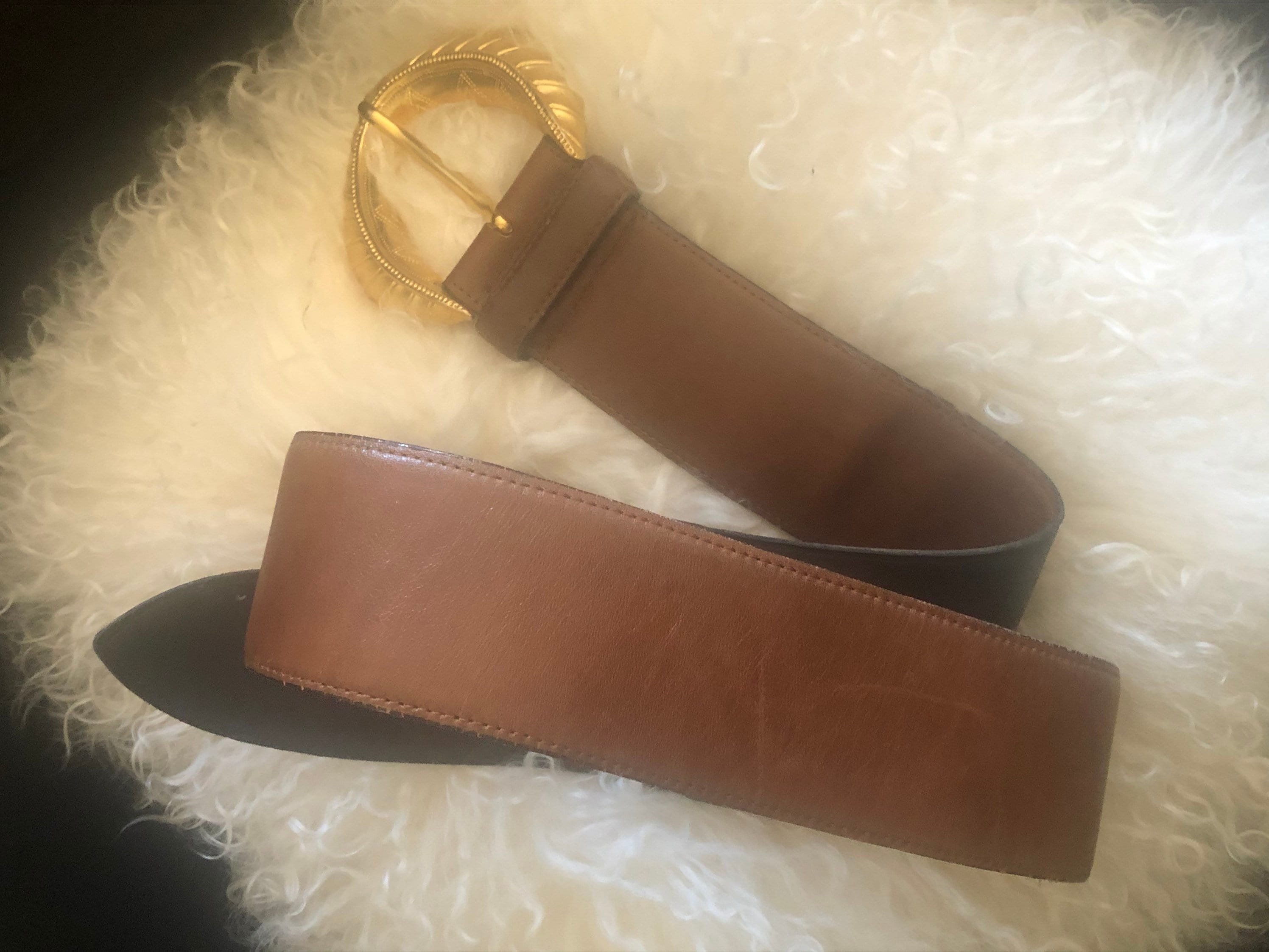 80s Vintage Brown Leather Belt by Avignon, Made in Spain  display picture 2