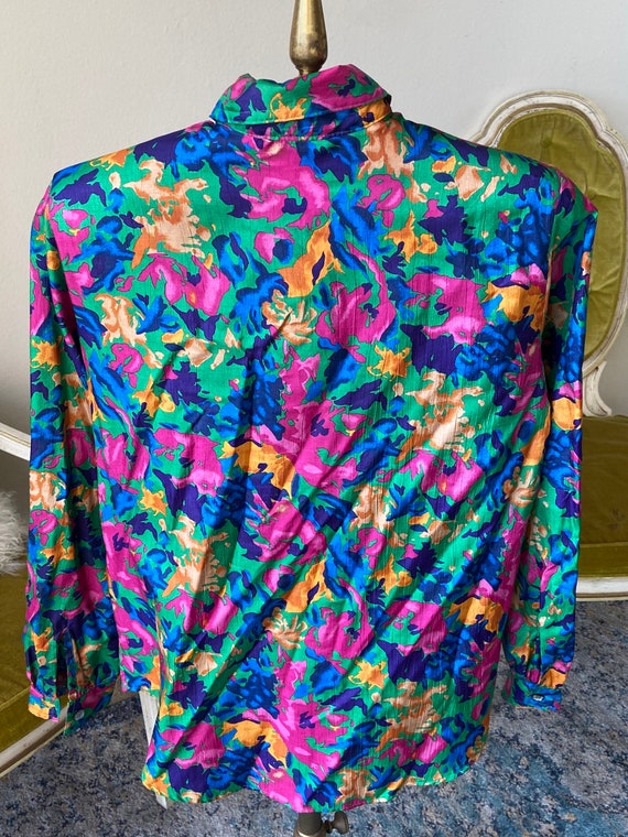 1980s Colorful Vintage Button Up Long Sleeve Top … - image 2