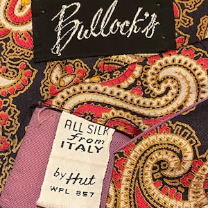 Cravate en soie Paisley vintage des années 1980 par Hut For Bullocks Made In Italy