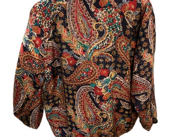 90s Vintage Silk Paisley Floral Zip up Jacket - Etsy