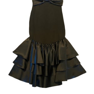 80s Vintage French Designer Louise Feraud Black Ruffled evening dress With Bow & Rhinestone Straps Bust  34 inches Waist 33  size medium