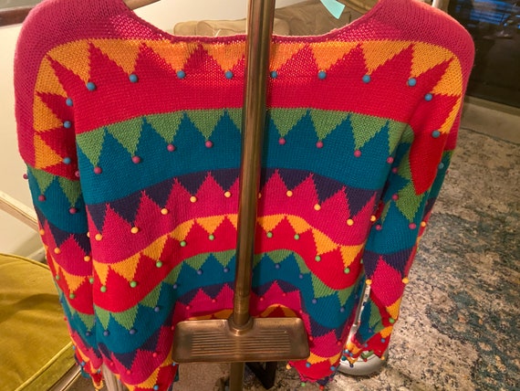 80s Vintage Multi Colored Beaded Sweater by Expre… - image 10