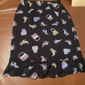 80s Vintage Black Whimical Skirt with Animal Print Shoes & Bags by Laureate size Large