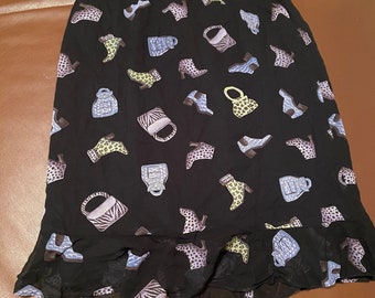 80s Vintage Black Whimical Skirt with Animal Print Shoes & Bags by Laureate size Large