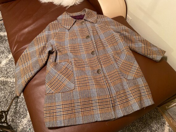 1960s Vintage Wool Houndstooth Car Coat size medium t… - Gem