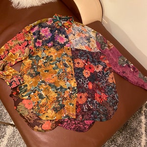 80’s Vintage Floral Print Sheer Blouse Size Large