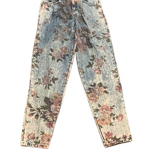 Vintage 80s 90s Floral Print Pants Flower White Pink Cropped XS Small 