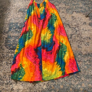 1960s Vintage Rainbow Color Plus Size Maxi Dress 48 Inch Bust  Size Large to XXL