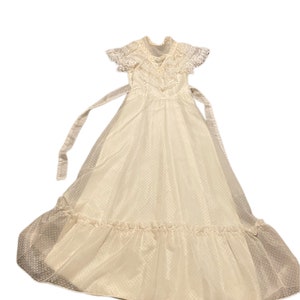 70s Vintage White Lace & Polka dot Victorian Prarie Maxi Dress Extra Small some size small