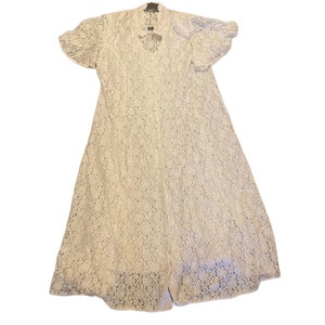 1980s Vintage White Lace Dawn Joy Fashions Maxi Dress Size 12 to 14